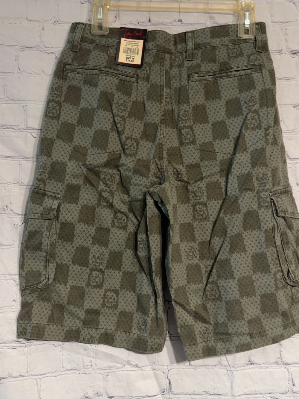 Tony Hawk Olive Green Checker Cargo Shorts - Picture 4 of 7